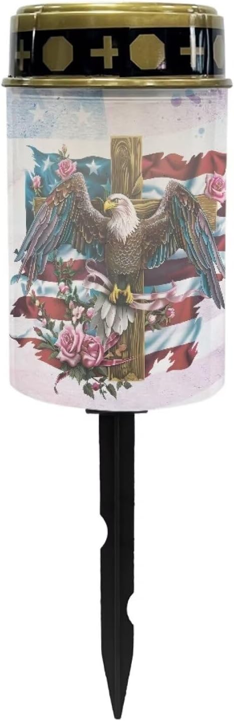 American Cross Eagle Solar Lights for Cemetery Flameless Led Electronic Candles 4th of July Solar Lights for Cemetery Grave Solar Pathway Lights Outdoor