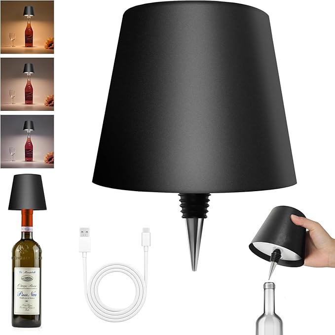 2025 New Wireless Bottle Lamp - LED Bottle Lights for Liquor & Wine Bottles, Cordless Lampshade, Whiskey Bottle Top Light, Bottle Stopper Night Light Kit, Rechargeable 3-Tone Touch-Dimmable