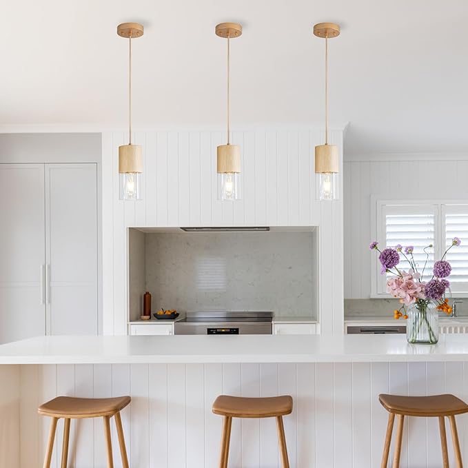 Gold Pendant Light Fixtures, Adjustable Modern Pendant Lights for Kitchen Island, Industrial Clear Glass Pendant Lights for Dining Table Hallway Bedroom Living Room,1 Pack