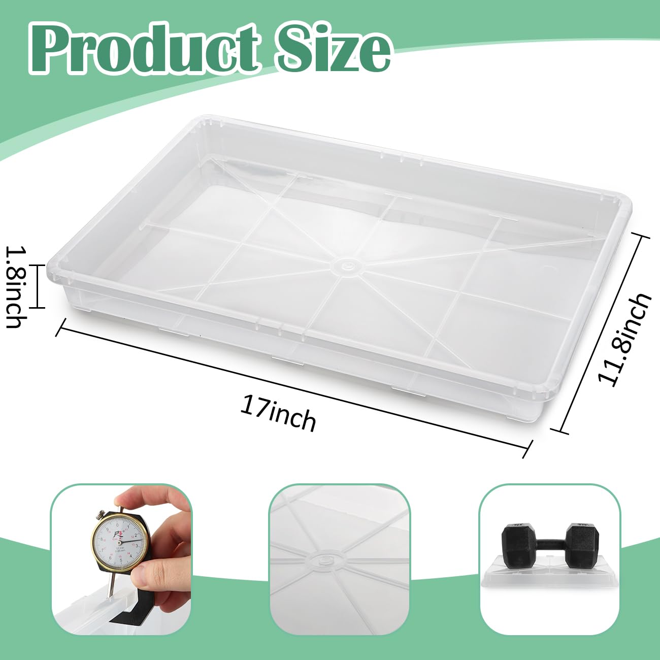 RooTrimmer Clear Seed Starter Trays 5 Pack(17"x11"x2"), Reusable Plastic Carrying Seedling & Nursery Trays, Durable Flat Pots Trays, Transparent Square Tray for Planting and Collecting Drainage Water
