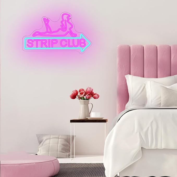 STRIP CLUB Neon Sign Women Neon Light Sign for Wall Decor Dimmable Dance Club Neon Light Sign Letter LED Sign for Bedroom Living Room Club Dancing Party Ball Christmas Gift