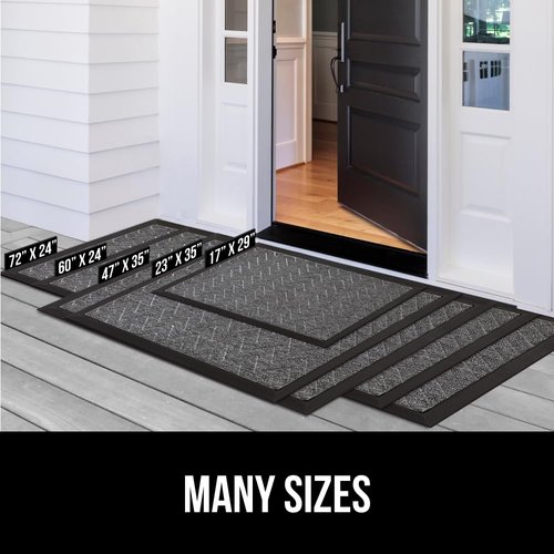 GORILLA GRIP 100% Waterproof All-Season WeatherMAX Doormat, 47x35, US Designed Natural Rubber, Stain and Fade Resistant, Low Profile Indoor Outdoor Door Mats, Easy Clean Patio Mat, Black Welcome