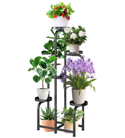 shsyue Plant Stand Indoor Outdoor, 4 Tier 5 Pots Tall Metal Flower Holder Shelf,Heavy Duty Planter Shelving for Multiple Plants, Corner Display Rack for Living Room Balcony Garden Patio