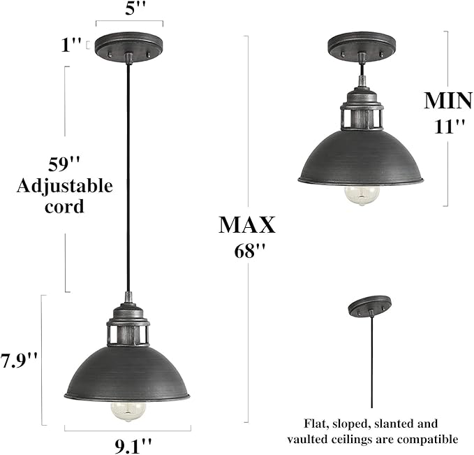 LOG BARN Pendant Lighting with Cutouts on Top, Industrial Silver Brushed Pendant Light for Kitchen Island, Dining Room and Bedroom