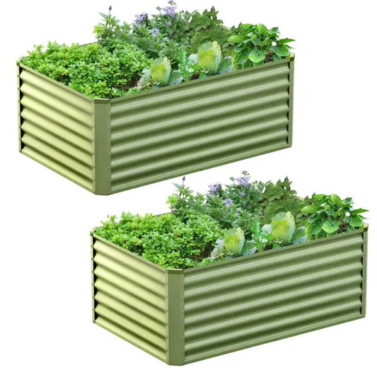Ayen Guard 2PCS 4x2x2FT Galvanized Raised Garden Bed,Galvanized Planter Boxes Outdoor, Large Metal Raised Garden Beds for Vegetables-Green