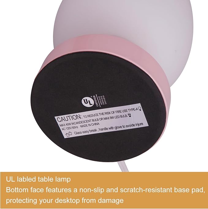 Small LED Table Lamp for Bedroom, 2 Sets Glass Desk Light, 3CCT Bulb Included Pink
