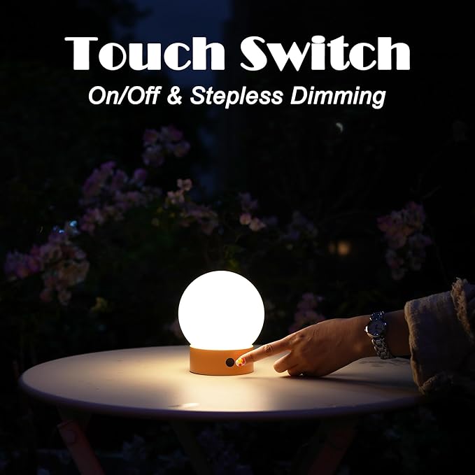 Small Cute Cordless Table Lamp Rechargeable, Battery Operated Shower Lamp Waterproof, Touch Dimmable Globe Ambient Light for Outdoor/Bedside/Patio/Dining (Black)
