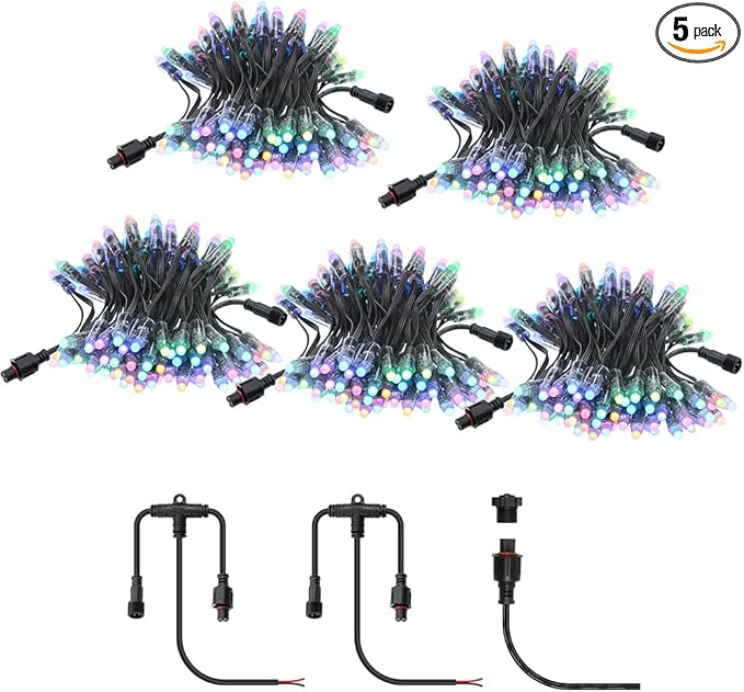 ALITOVE 500pcs 12V WS2811 Pixel String Light with Waterproof xConnect Pigtail 12mm Diffused Dream Color LED Pixel Light Addressable RGB Outdoor Light for Halloween Christmas Billboard House Decor