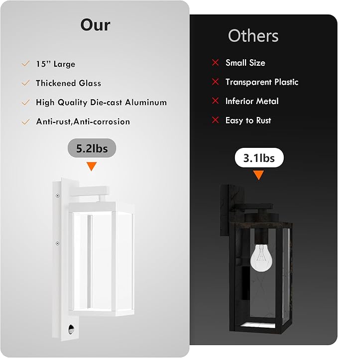 Outdoor Light Wall Sconce Motion Sensor Porch Light for House,15" LED Modern Exterior Lighting Fixture Black,Waterproof Outside Lantern with Clear Glass for Garage Patio Garden