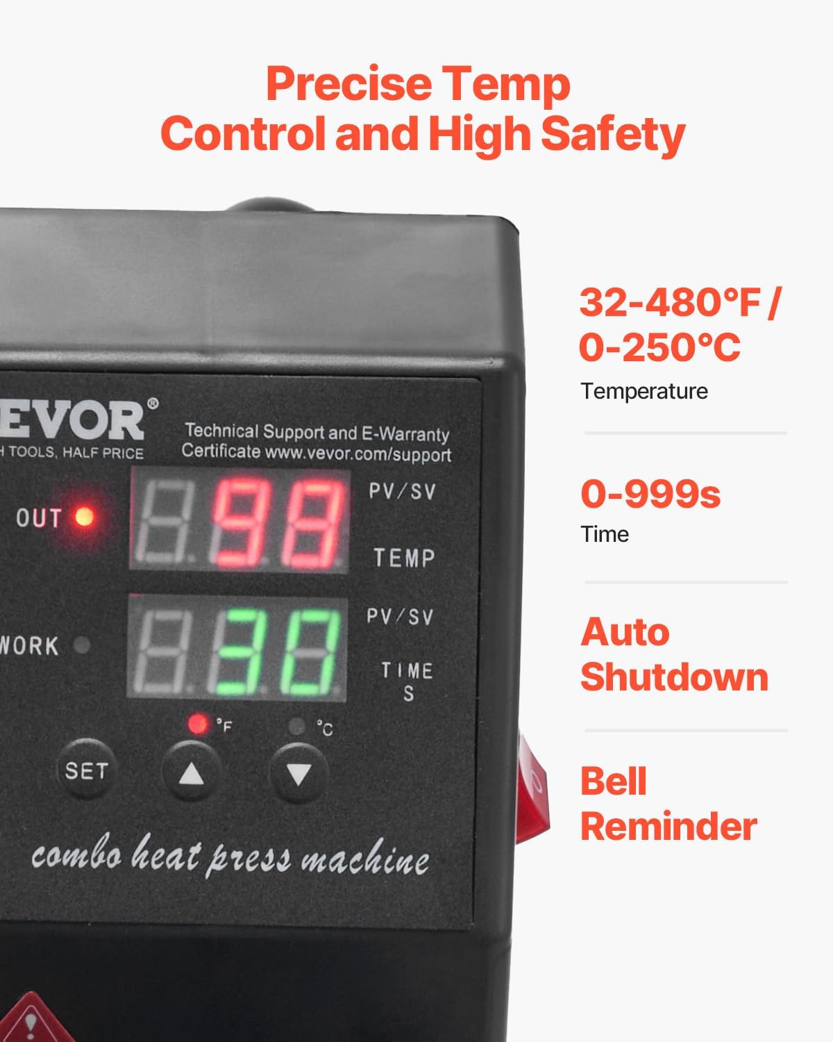 VEVOR Heat Press - 12x10in Clamshell Sublimation Machine with Fast Heat-Up & Digital Temp Control | Ideal for T-Shirts, Bags, & More