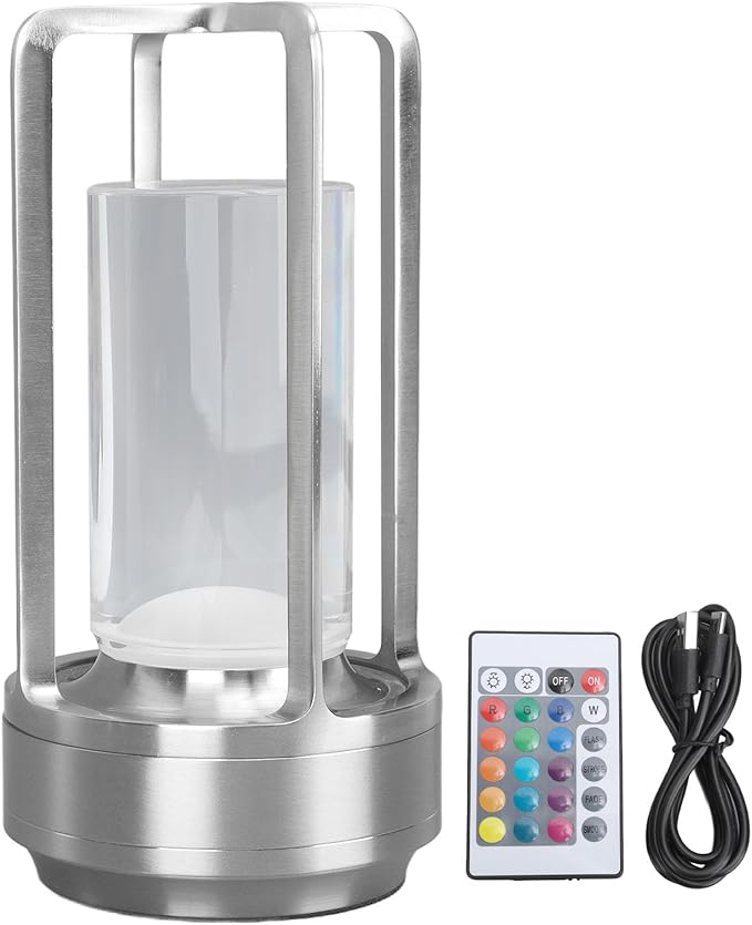 Generic Cordless , 16 Colours Rechargeable Crystal Lantern Lamp, Crystal Lantern, LED Lamp with Touch Control and Remote for Tables, Living Rooms, Offices (Silver), Genericzdbp7wqx0r-12