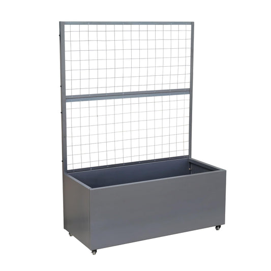 Metal Rolling Planter Box with Lattice Trellis, Modern Steel Planter Box Trellis Corten Trough Planter with Casters 66” x 46” x 21” (Original Metal)