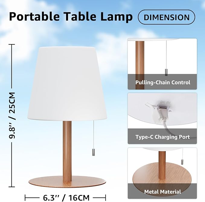 uuffoo Shower Lamp Waterproof Warm White & RGB Shower Light Dimmable LED Rechargeable Table Lamp Cordless Outdoor Lamps Portable for Indoor Outdoor Bathroom Home Patio H9.8in D6.3in (Wood Grain)