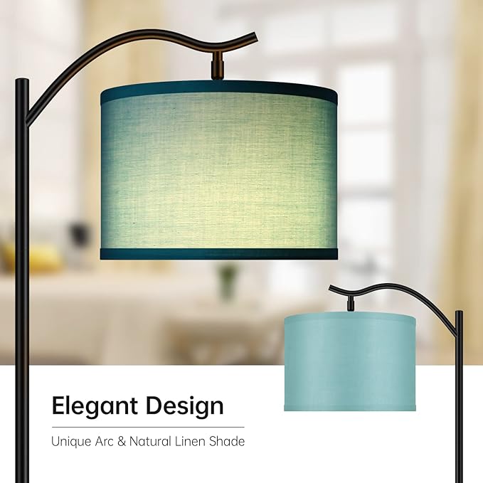 BoostArea Floor Lamp for Living Room,LED Arched Floor Lamp,Tall Modern Standing Lamp with Green Linen Shade,E26 Socket, Footswitch,Montage Mid Century Floor Lamp for Bedrooms,Office