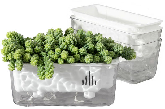Qimodo 3 Pack Self Watering Rectangular Plant Pots, 11" x 5"x 5" Plant Containers with Drainage Holes, Rectangle Houseplant Window Planters for Succulents, Flowers,Herbs,Vegetables (White)