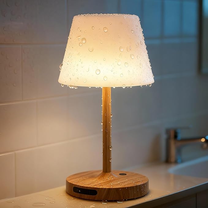 Outdoor Waterproof Shower Lamp, 8000mAh Cordless Rechargeable Table Lamp with Touch Dimming, IP65 Wireless LED Night Light for Patio, Camping, Bathroom, Restaurant & Kitchen