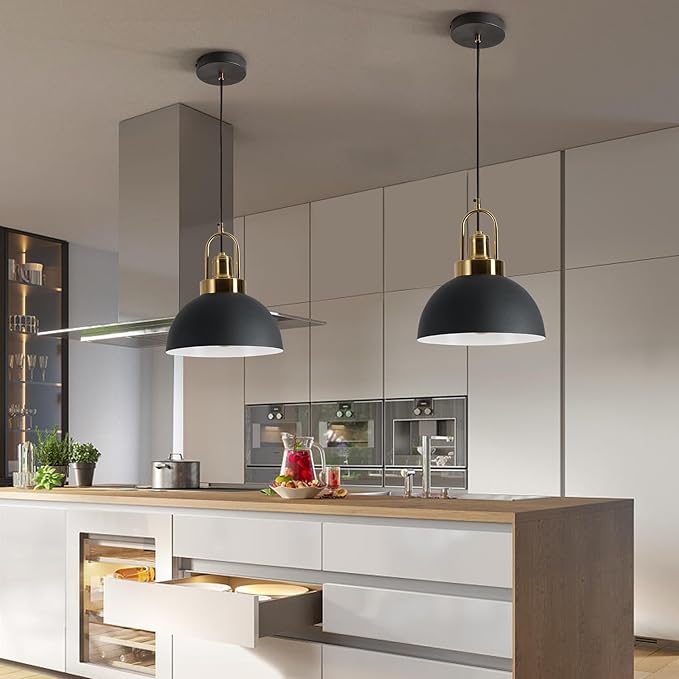 Vintage Industrial Pendant Light, Black and White 9.84 "Dome, Chandelier.78.74" line - Perfect for Kitchen Islands, Dining Rooms, hallways