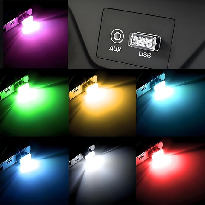 4PCS/Set USB LED Car Interior Atmosphere Lamp, Portable Mini Vehicle LED Night Light, Plug-in USB Interface Automotive Interior Ambient Lighting Kit Accessories, Universal Fit (Red+Ice Blue)