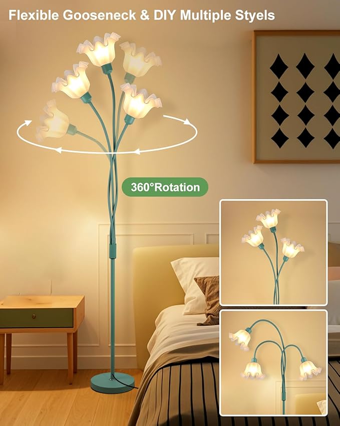 Lightdot Flower Floor Lamp for Living Room Modern Tree Floor Lamp with DIY Branch Goosenecks, Spring Green 3-Light Standing Lamp with Bulb Included for Bedroom/Kids Room/Sofa Beside/Corner Decor