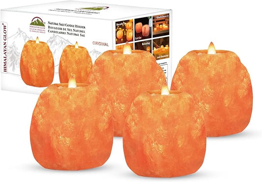Himalayan Glow Candle Holders, Hand Crafted Himalayan Salt Candle Holder – 4 Pack