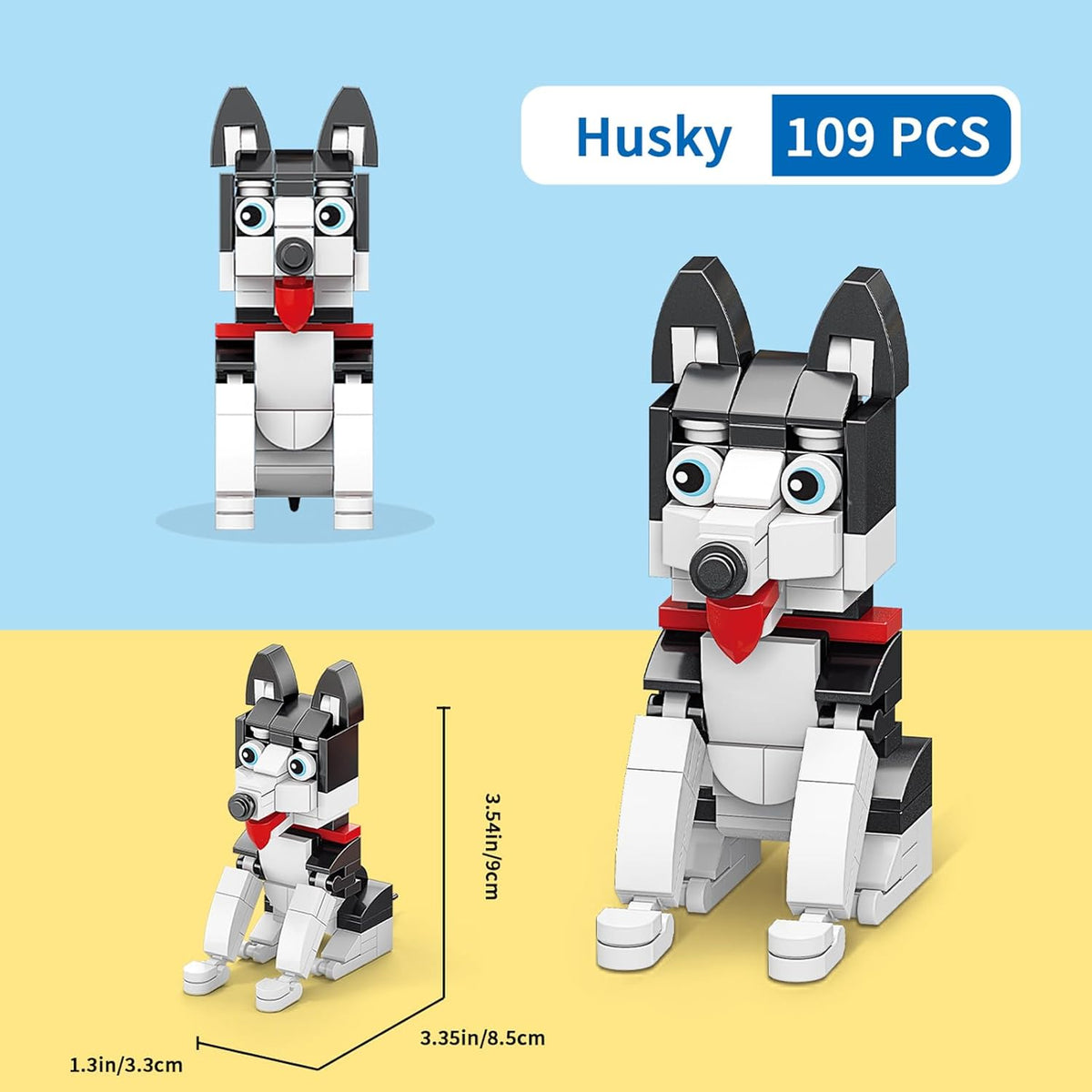 Skiennix Micro Mini Dog Building Blocks - Cute 3D Animal Puzzle Toys for Kids (Husky, Bulldog, Poodle)