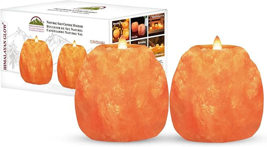 Himalayan Glow Salt Candle Holders, Home Décor Gift – Pink Salt Candle Lamp - 2 Pack