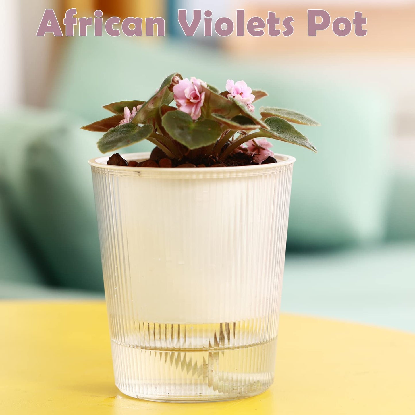 6-Pack 4.5 Inch Clear Self-Watering Planters and Pots for Indoor Plants Medium Orchid Plant Pots Plastic Wick Flower Pots, African Violet Pot Set, Home Decor Pot