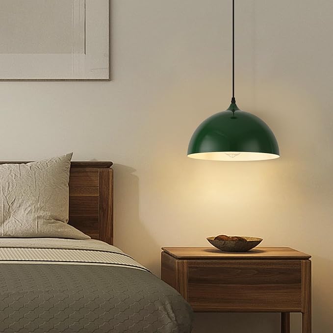 Farmhouse Pendant Light, 11.8inch, 2 Packs- Green Industrial Kitchen Pendant Lights, Pendant Lights Kitchen Island, Pendant Light for Bedroom, Office, Kichen Sink, Library