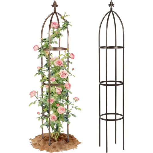 Jesosia 100% Metal Obelisk Trellis for Climbing Plants Outdoor - Heavy Duty Stone Coated Steel Garden Arch Trellis - Tall Sturdy Rustproof Vertical Plant Support for Climbing Vine Vegetables Flowers