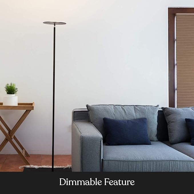 Brightech Sky Flux Dimmable LED Floor Lamp – Super Bright Floor Lamp with 3 Light Modes for Living Room, Office – Torchiere Standing Touch-Lamp, Tall Torch Lamp for Bedroom & Reading – Black