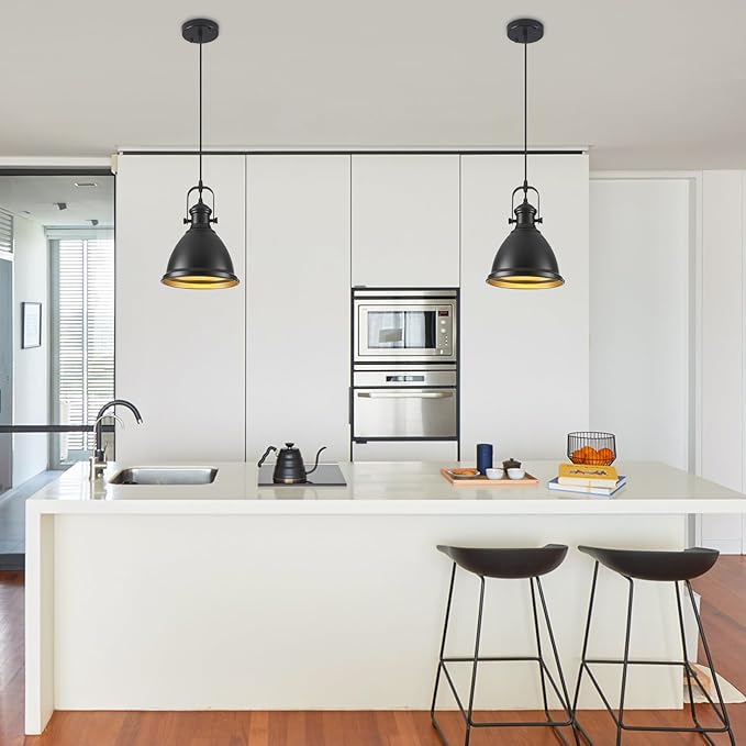 Farmhouse Pendant Lights Kitchen Island, 8.6 inches Matte Black Pendant Light Fixtures, Modern Kitchen Pendant Lighting, Industrial Light Fixture for Kitchen Island Dining Room, 1 Pack