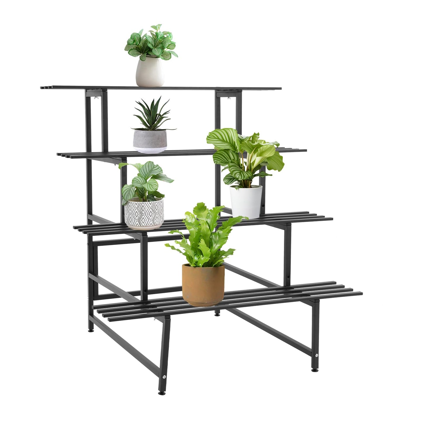 NeNchengLi 4 Tiers Iron Plant Stand Indoor Outdoor Black Planter Display Shelf Ladder Plant Shelf Indoor, Plant Stand 176Lbs Load-Bearing Capacity-For Garden, Patio, Balcony