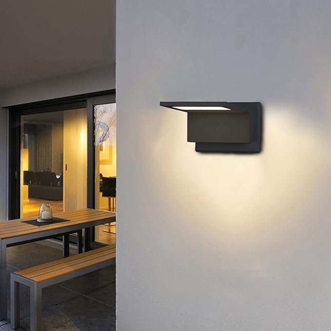 Lustrlach Outdoor Wall Sconce Light Fixture for House Modern LED Front Porch Light Wired 680LM IP54 Waterproof Black Exterior Wall Mount Lamp for Patio Garage Garden