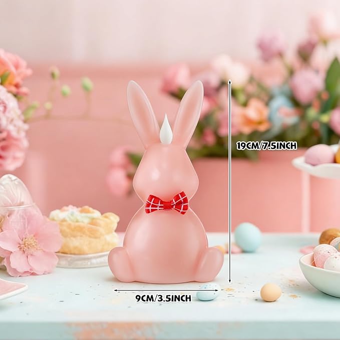 3PCS Easter Bunny Flameless Candles, LED Easter Candles Battery Operated Rabbit-Shaped Real Wax Pink Purple Green,Spring Party Decoration Centerpiece Table Home Decor (No Remote)