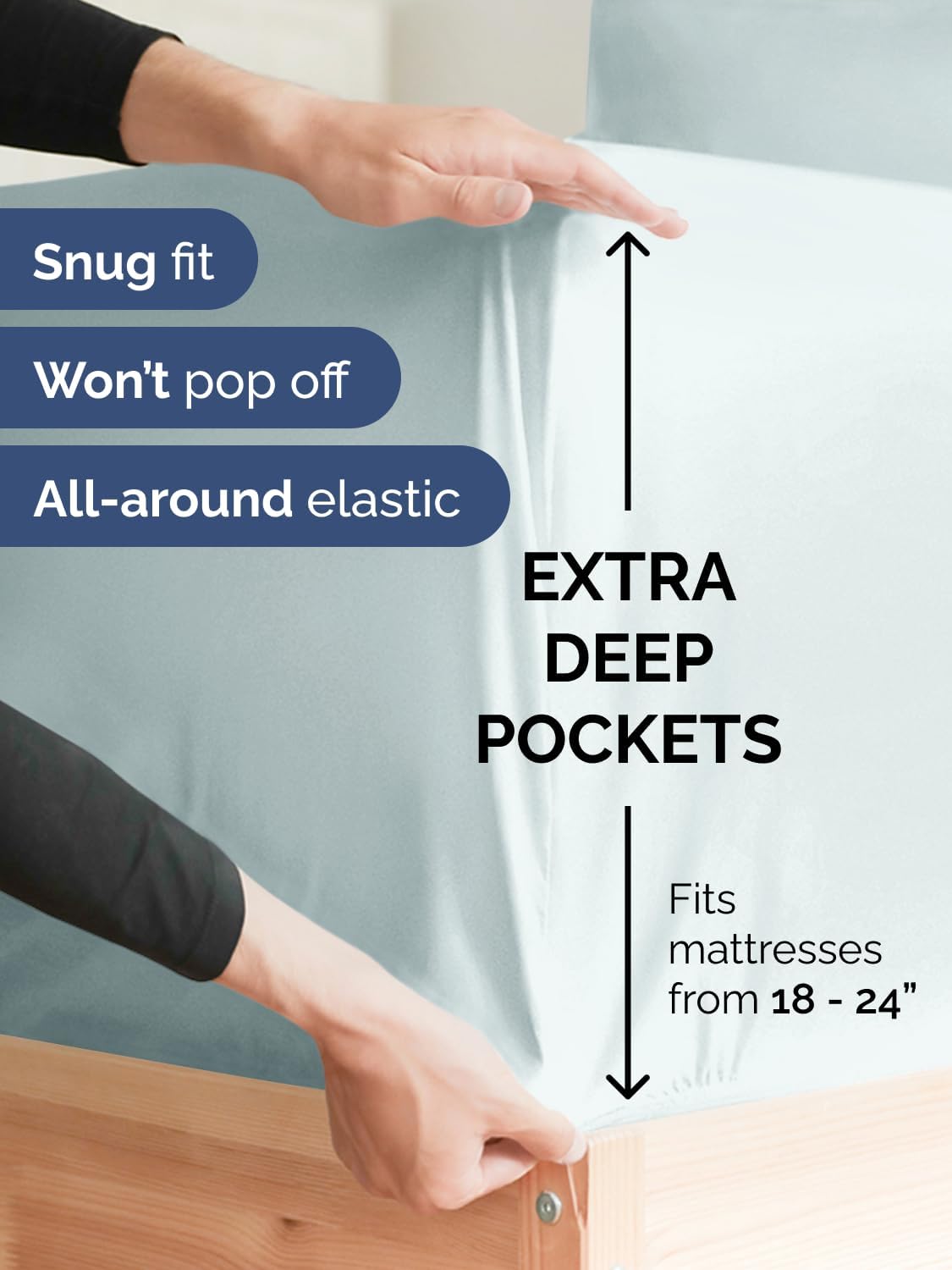Skiennix Extra Deep Twin Sheet Set - 4-Piece Breathable Cooling Bedding - Soft, Wrinkle-Free Ice Blue