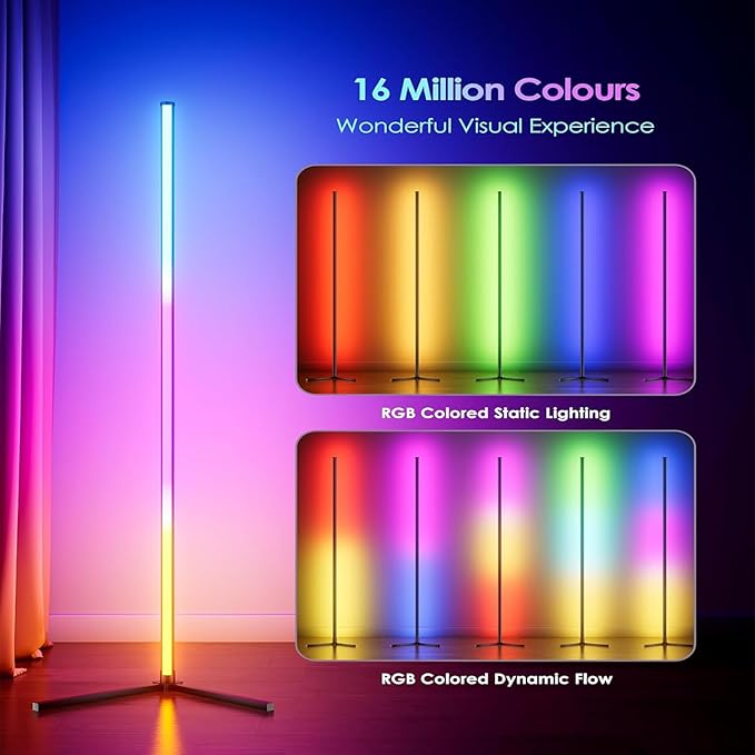LED Floor Lamp, RGB Corner Floor Lamp with APP Remote Control,Black Standing Lamp with 16 Million Colors Changing Ambience Light with Music Sync,DIY Mode for Living Room, Bedroom (1)