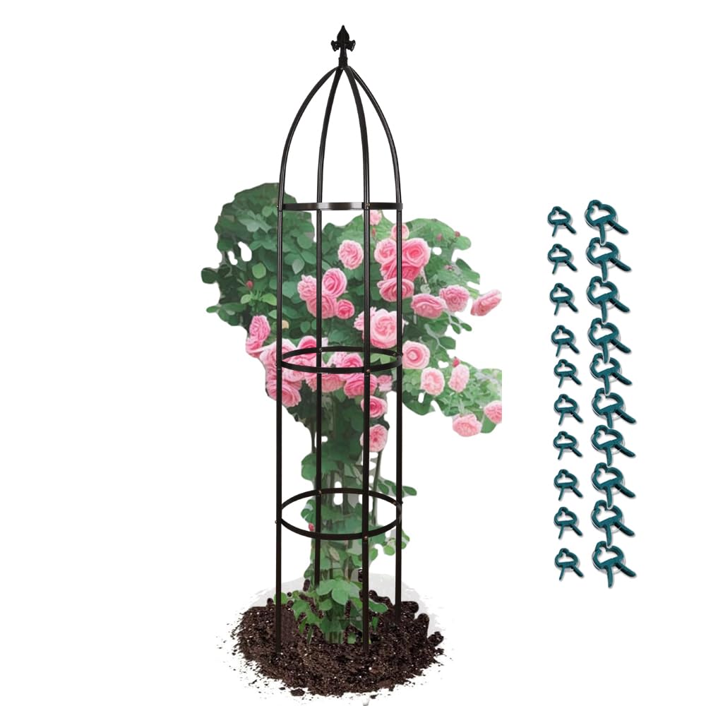 Garden Obelisk Trellis for Climbing Plants Outdoor 6.3 Feet Tall Rose Heavy Duty Metal Trellis Plant Support for Vines Clematis Flowers, Bronze
