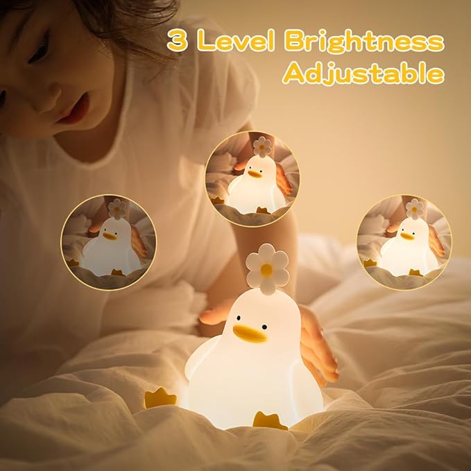 Cute Duck Night Light for Baby Kids Toddler, 3 Level Dimmable Squishy Duck Lamp, 30 Min Timer Off Nursery Bedside Nightlight, Rechargeable Touch Lamp for Bedrooms Living Room Decor Gift Ideas