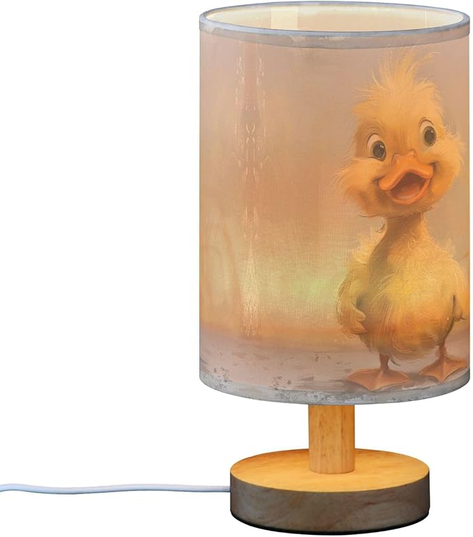 Cute Duckling Farm Animal Duck Table Lamp with Wood Base Fabric Lamp Shade Bedside Nightstand Desk Lamp for Living Room Bedroom Kids Room Office