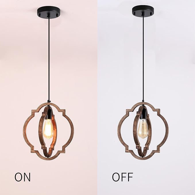 MWZ 3 Pack Farmhouse Pendant Lights Kitchen Island,Rustic 1-Light Small Distressed Wood Chandelier Light Fixture for Dining Room,Adjustable Hanging Light Fixture for Living Room Bedroom Foyer