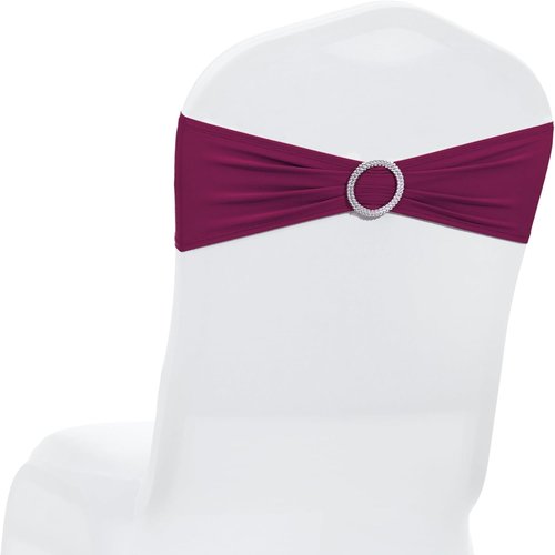 MDS Spandex Chair Sashes - Premium Stretch Covers with Buckle Slider for Weddings & Events | Eggplant, Pack of 75
