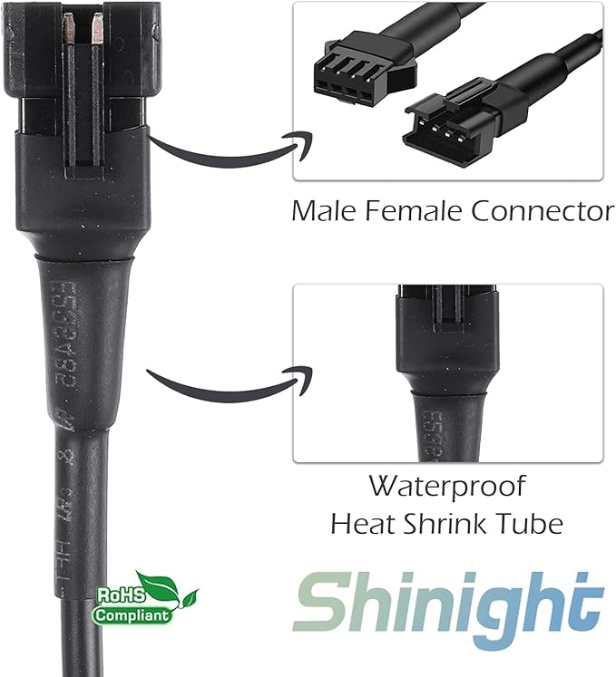 SHINIGHT 4 PCS 47 inch Extension Cords for Use with 5050 LED SMD RGB NEON Accent Kits for LED Motorcycle ATV Car Light Multi-Color Neon Strip