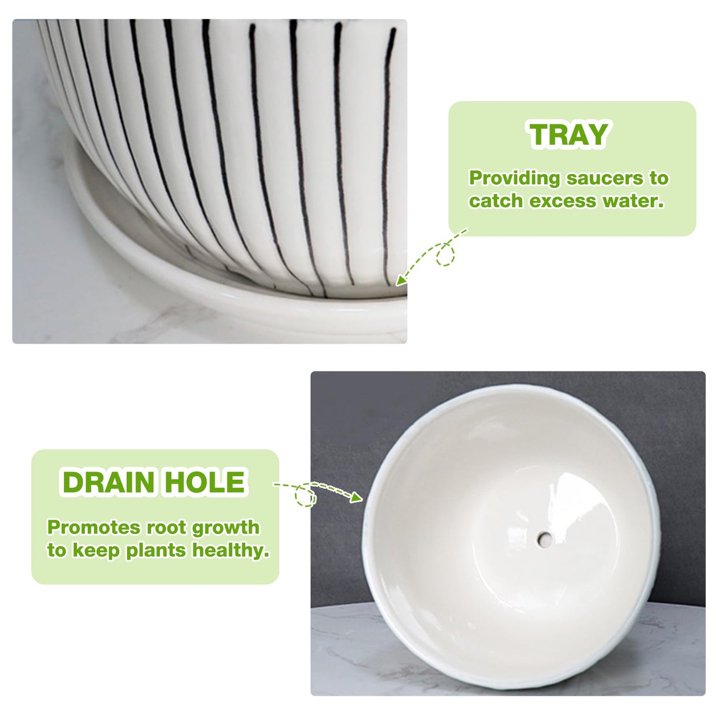 Hlukana Ceramic Plant Pots Set of 3, 6.75/5.6/4.2 inch Planters with Drainage Holes and Saucer, Flower Pot Outdoor Indoor, Modern Decorative Planters for House Plants Garden Planters Succulent Pots