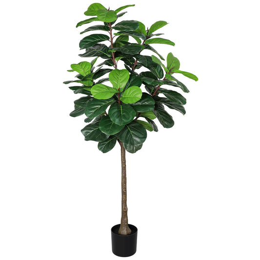 5FT Fiddle Leaf Fig Tree Artificial Plants Indoor - Realistic Fake Plant Ficus Lyrata Trees, Faux Trees Indoor Floor Plant with Sturdy Pot for Home Decor Living Room Office Housewarming Gift