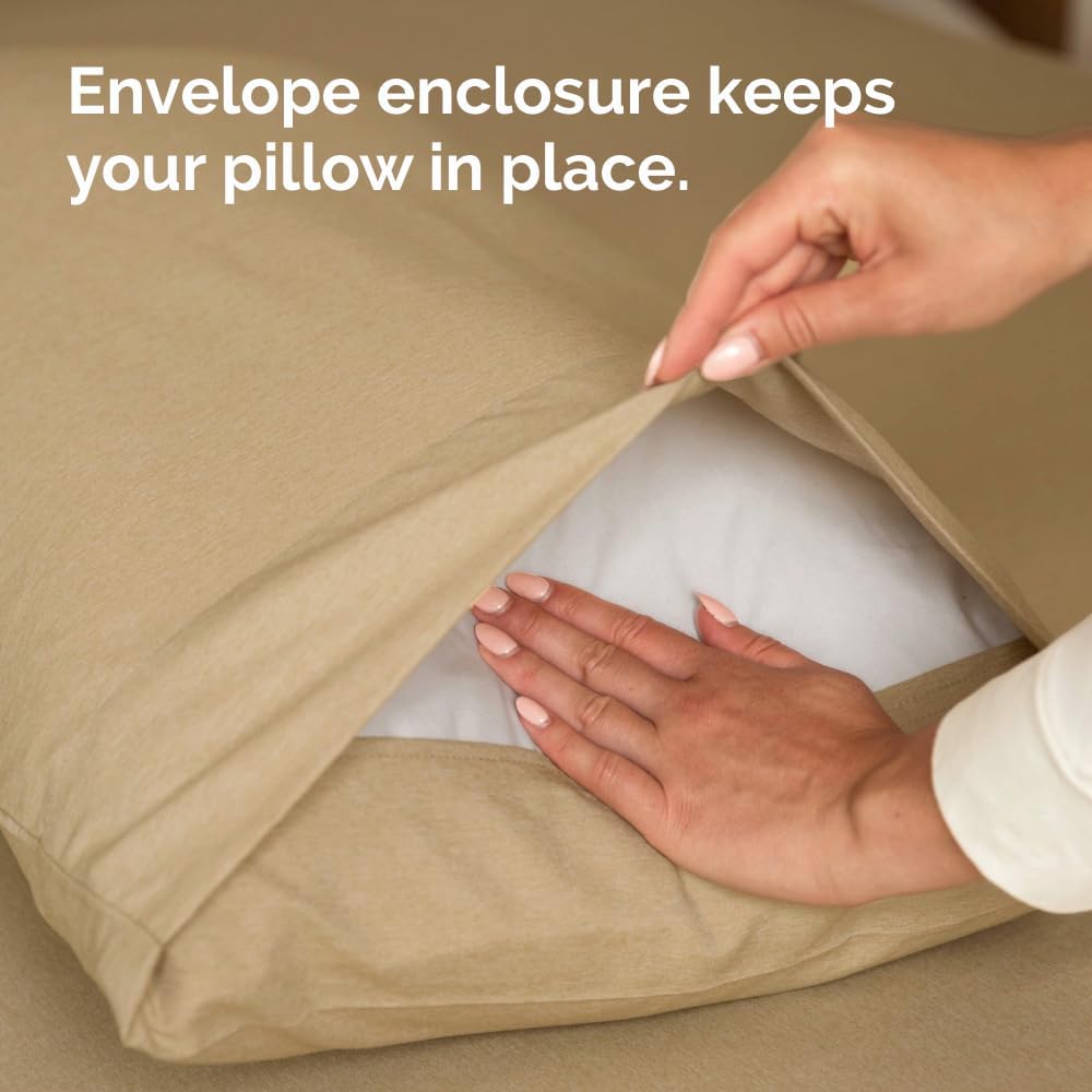 Skiennix Queen Pillow Cases Set of 4 - Ultra Soft Hotel Quality - Wrinkle Free & Fade Resistant - Heathered Tan