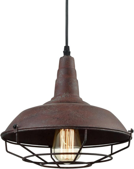 DAYCENT Barn Style Pendant Light Farmhouse Caged Pendant Lighting Industrial Metal Wire Hanging Pendant Light Barn Pendant Light Fixtures for Kitchen Island Hallway Foyer, Rust Finish