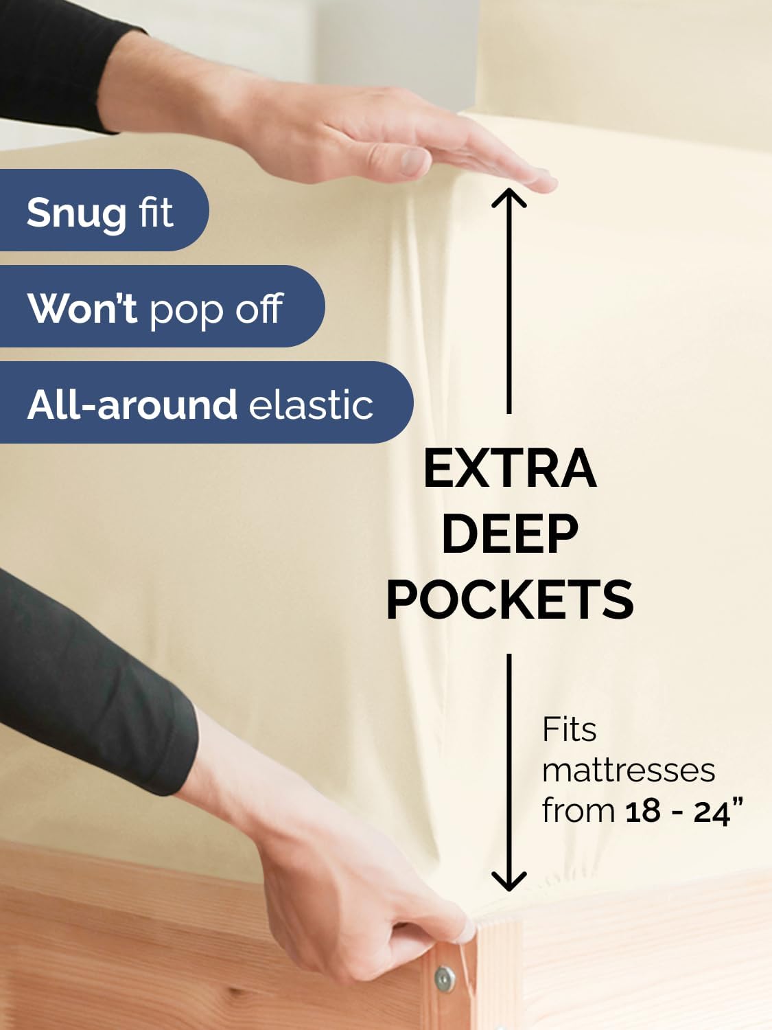 Skiennix Extra Deep King Sheet Set - 6-Piece Breathable Cooling Bedding - Soft, Wrinkle-Free Off White