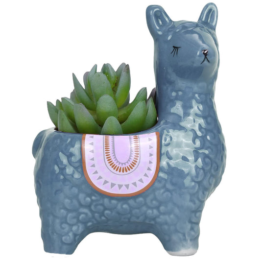 VanEnjoy 6 inch Cute Alpaca Succulent Pots, Animal Decorative Ceramic Planters for Indoor Gardens and Cacti, Colorful Office and Home Decor for Living Room,Kitchen, or Desk (Dark Blue)