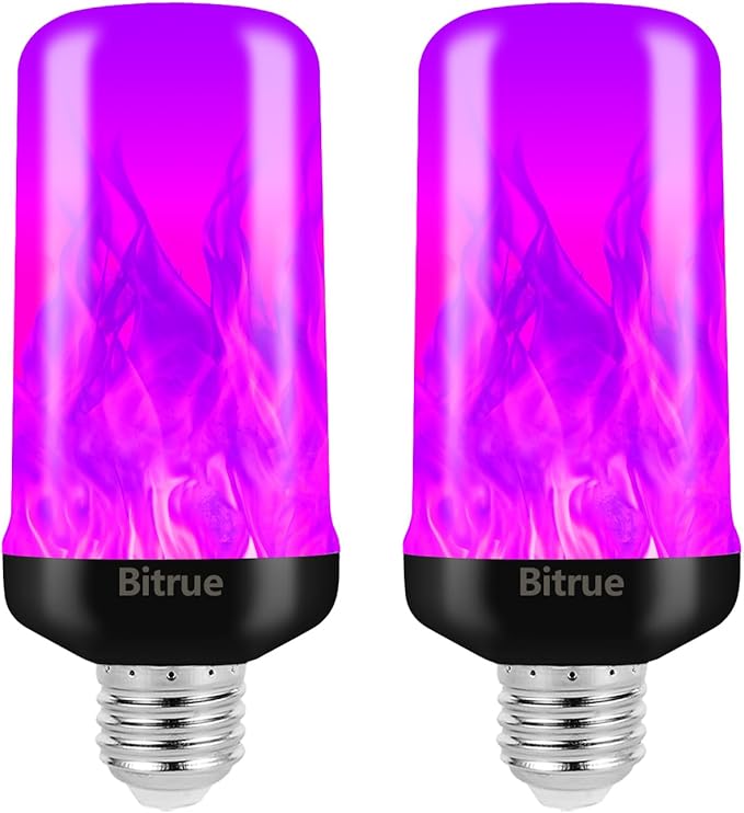 Bitrue LED Flame Bulbs, 4 Modes Purple Flame Effect Light Bulbs, E26 Base Fire Light Bulb with Gravity Sensor, Flickering Light Bulbs for Hallowee Home Decor (Purple 2 Pack)