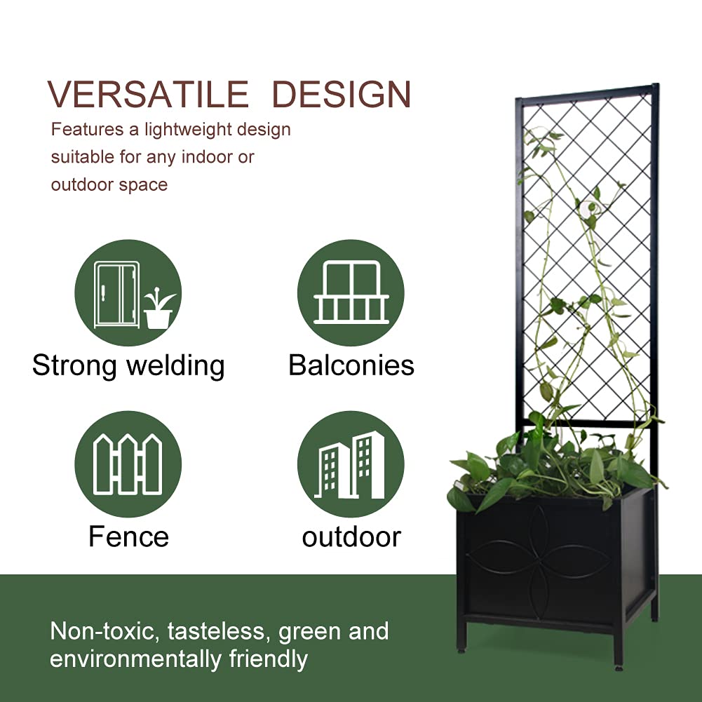 Zhongma 15.75 x 15.75 x 55 in Raised Garden Bed with Trellis,Heavy Duty Plant Box for Climbing Plants with Drainage Hole, Metal Lattice Planter Gardon Box with Inner Fabric Liners.